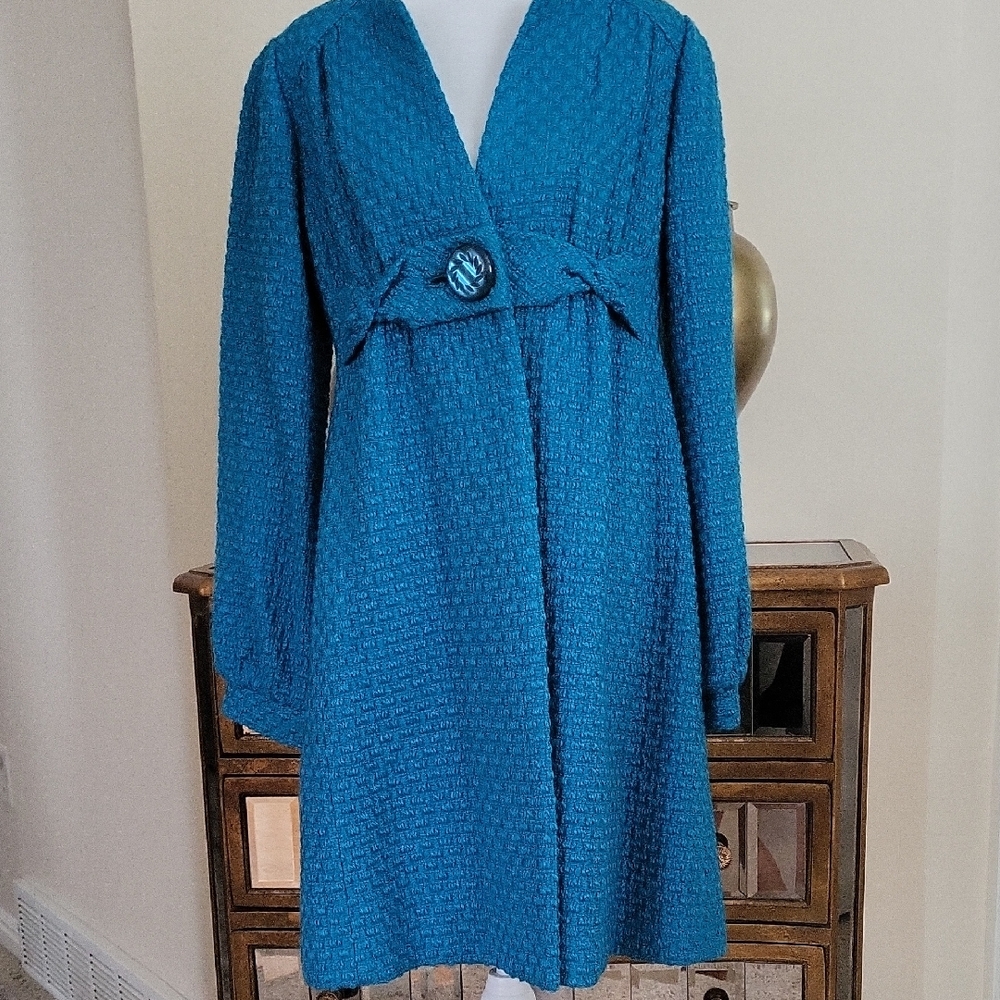 Beth Bowley Teal Textured Long Sleeve Coat